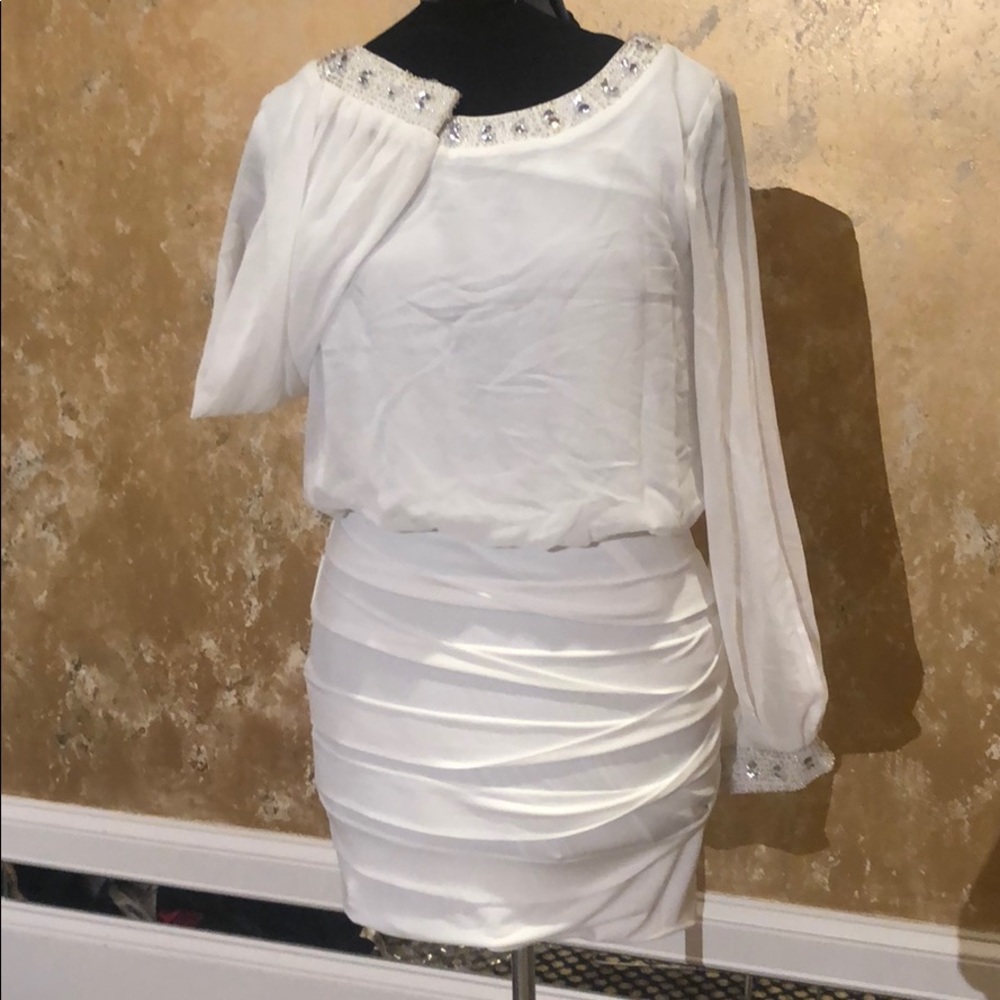 White Cocktail/Party Dress with Crystal Accents
